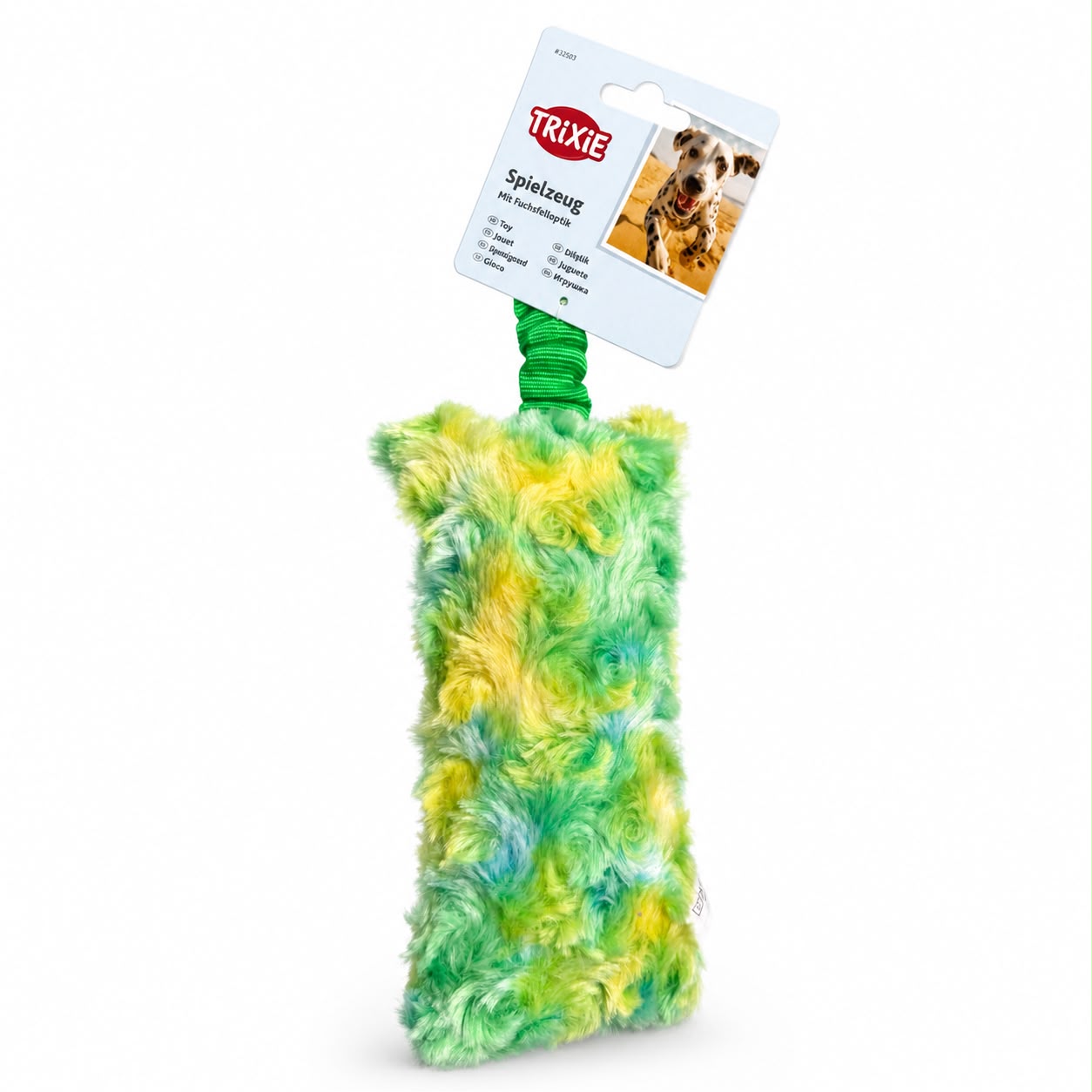 mordedor verde, con amarillo de felpa para entrenamiento de perros